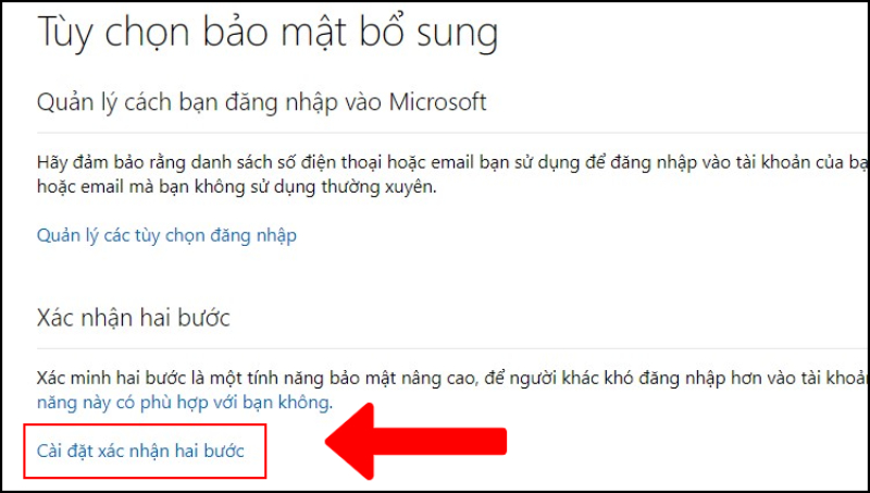 Cài đặt xác nhận 2 bước